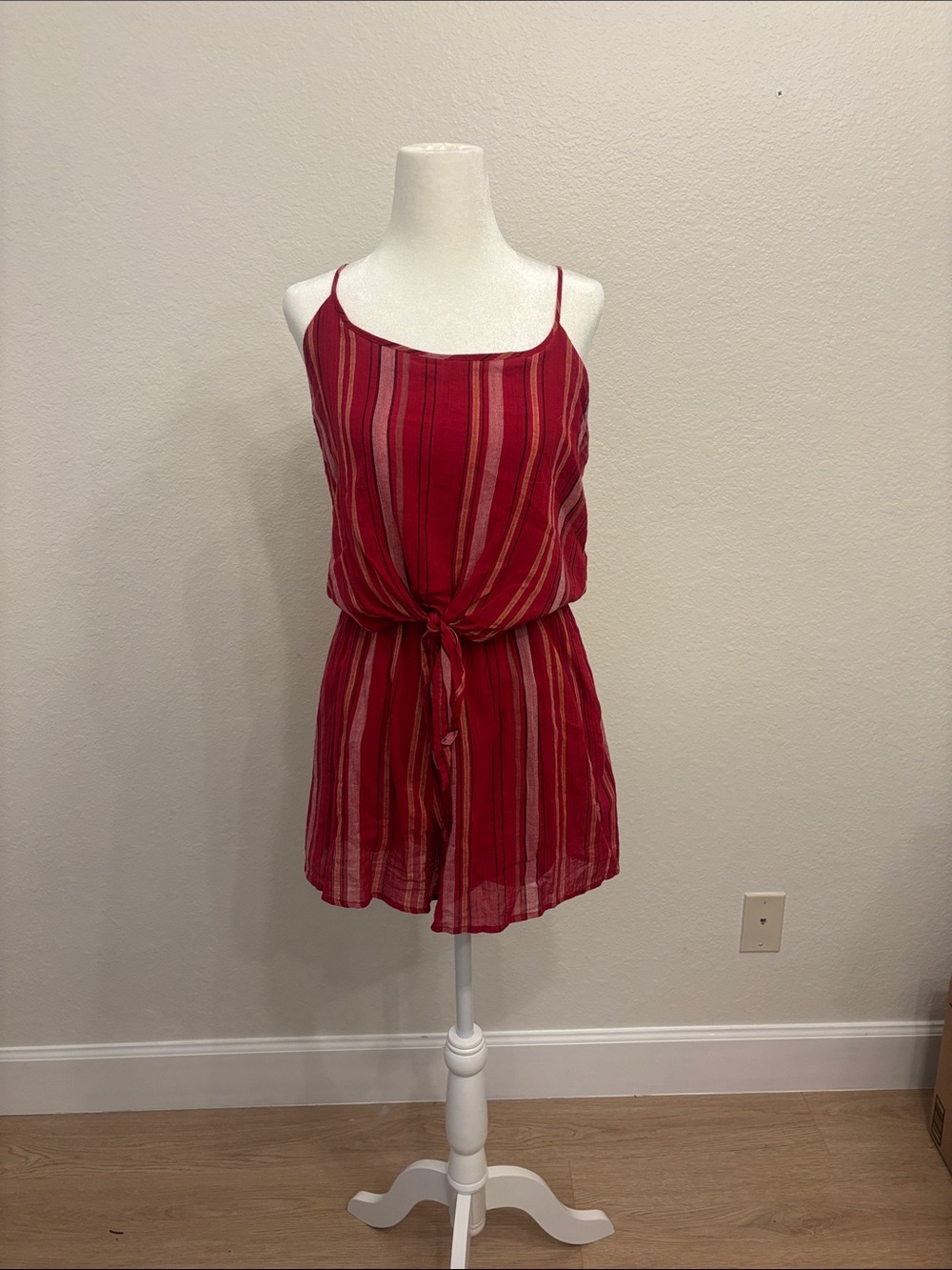 Harper Red Striped Tie-Front Romper